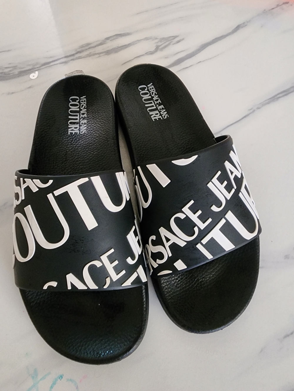 Versace Jeans Couture Black Logo Slide Sandals